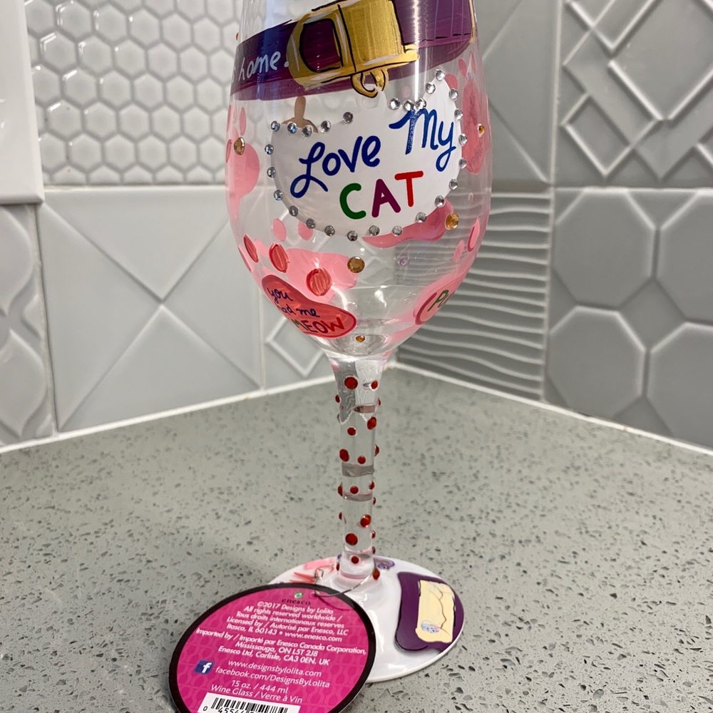 NWT Lolita “Love My Cat” Wine Glass